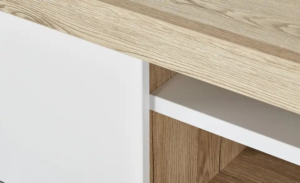 PAIDI Lowboard Fionn Schraegansicht hinten – Eiche Bordeaux/Kreideweiß, modern – PAIDI