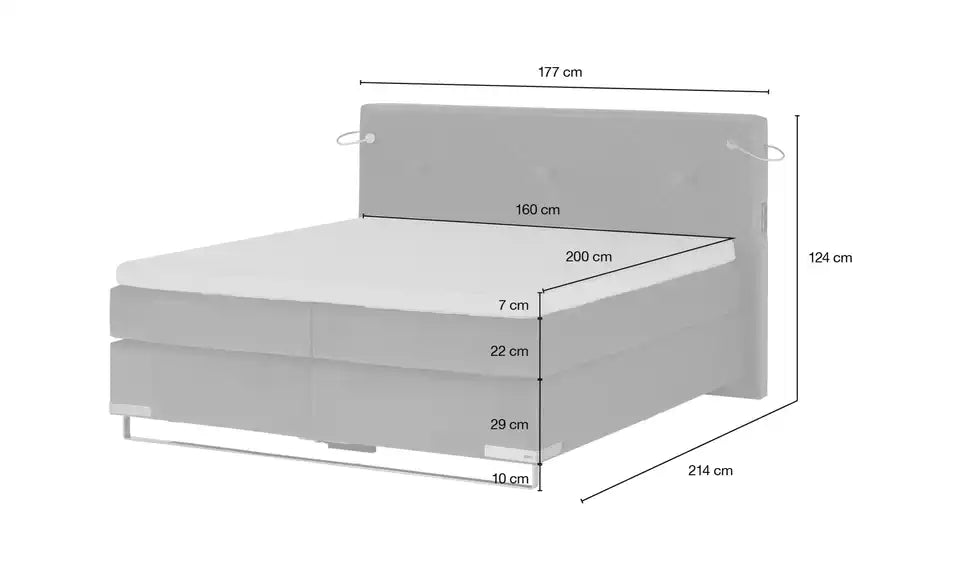 Musterring Boxspringbett Dubai Schrägansicht Fuß – Bodenfreiheit 10 cm, Breite 177 cm – Musterring