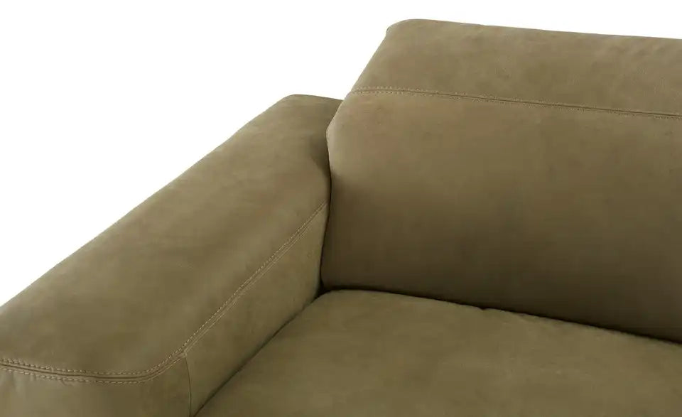 Ravensberger Werkstätten Ecksofa Oakland Gesamtansicht schräg – 295 cm breit, Leder olivgrün – Ravensberger Werkstätten