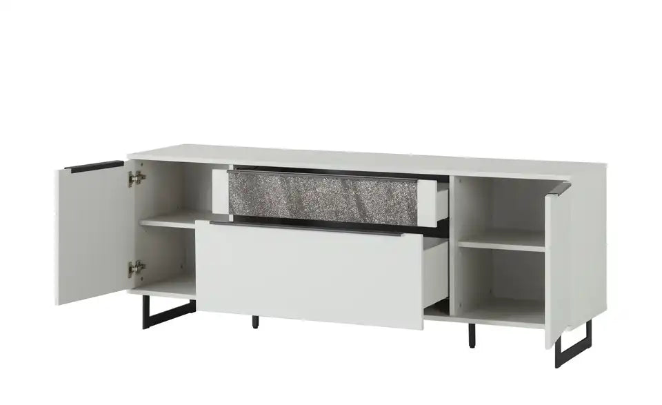 Jette Home Lowboard Stone Ambiente – Wohnzimmer TV-Lowboard Weiß mit LED, Stone-Design – Jette Home