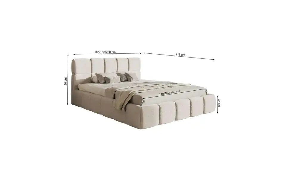 Selsey Polsterbett Cloudy Schraegansicht – Gesamtmaß 200x96x218 cm, Hellgrau modern – Selsey