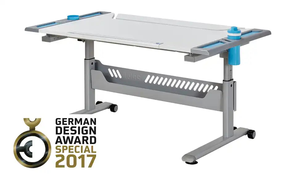 PAIDI Schülerschreibtisch Tablo Seitenansicht – Kufengestell Silbergrau, melaminbeschichtet – PAIDI