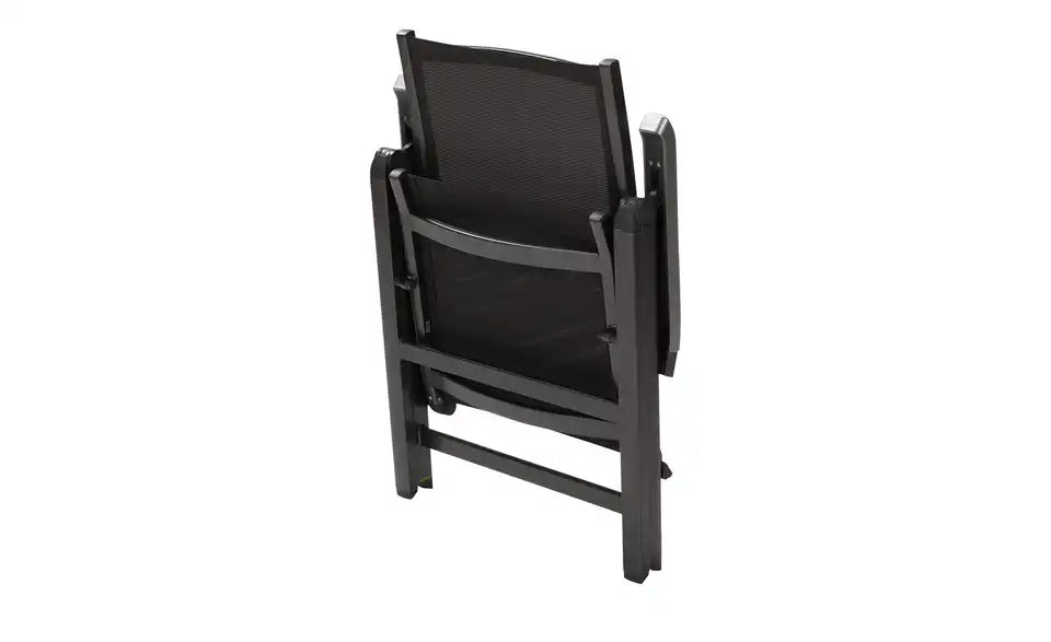 MWH Klappsessel Amico Schrägsicht – silberfarbene Armlehnen, Anthrazit-Bezug – MWH
