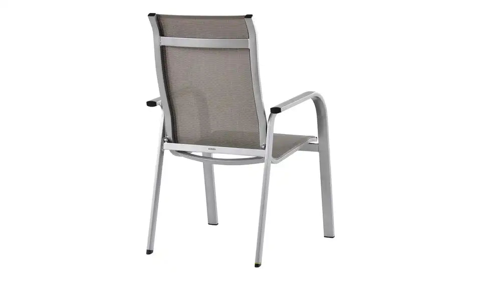 MWH Gartenstuhl Widoo Detailansicht – PVC/Polyester-Gewebe 70/30, Braunedelstahlfarbe – MWH