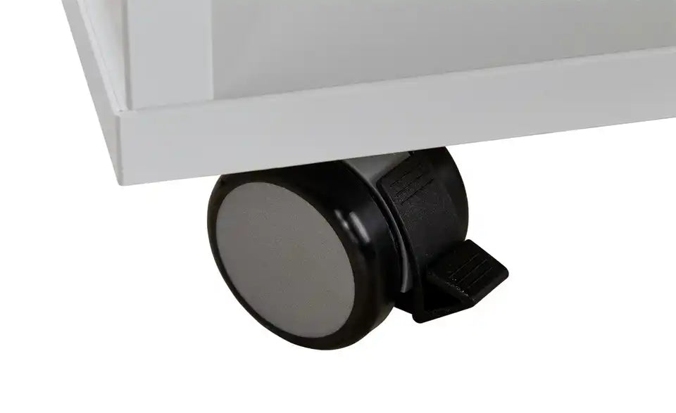 PAIDI Rollregal Fiona von vorne – folierte Spanplatte, Kreideweiß, schwarze Rollen – PAIDI