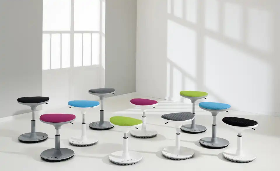 PAIDI Kinderhocker Speedy Gesamtansicht – Mikrofaser Grau/Weiß, höhenverstellbar – PAIDI