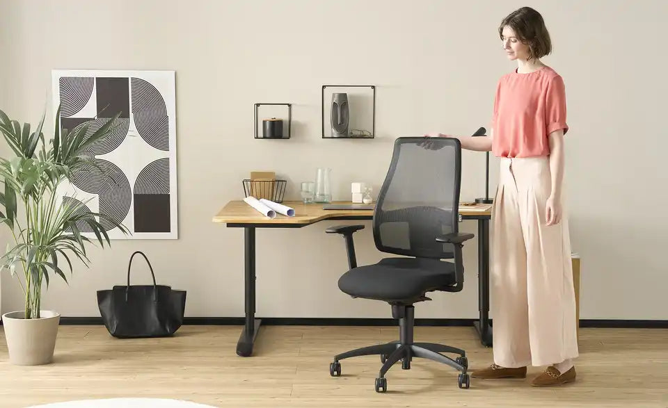 home worx Bürodrehstuhl Office 95 Rückenansicht – Netzgewebe schwarz, Rückenlehne 65 cm – home worx