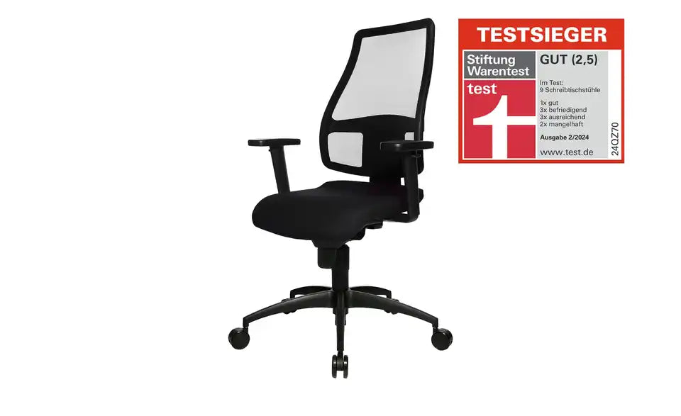 home worx Bürodrehstuhl Office 95 Gesamtansicht – Flachgewebe Schwarz, Synchronmechanik – home worx