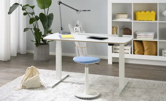 PAIDI Schreibtisch e-lion Gesamtansicht – elektrisch höhenverstellbar 62–127 cm, Weiß – PAIDI