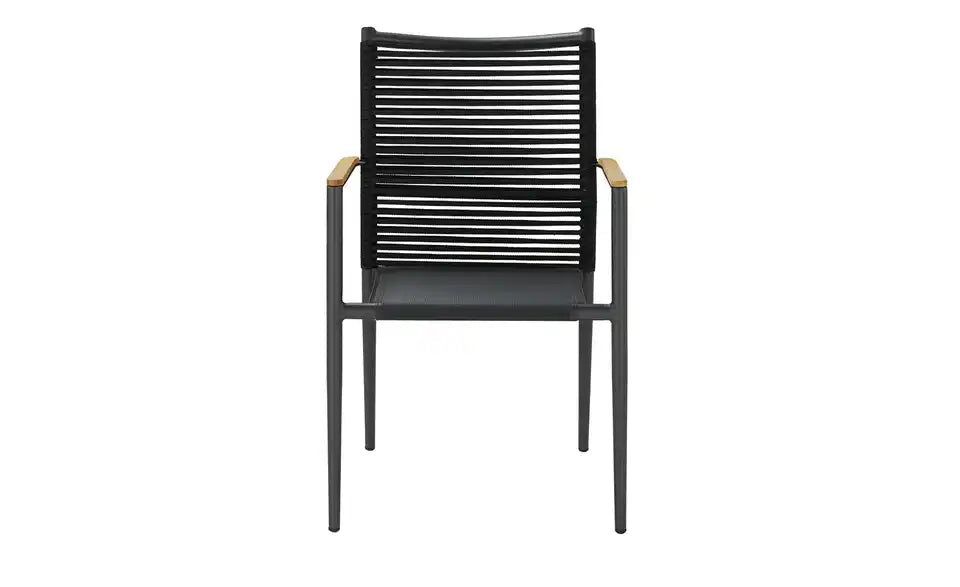 Zebra Stapelsessel Spider Detailansicht – Outdoor Rope Polypropylen, Armlehne Teak – Zebra