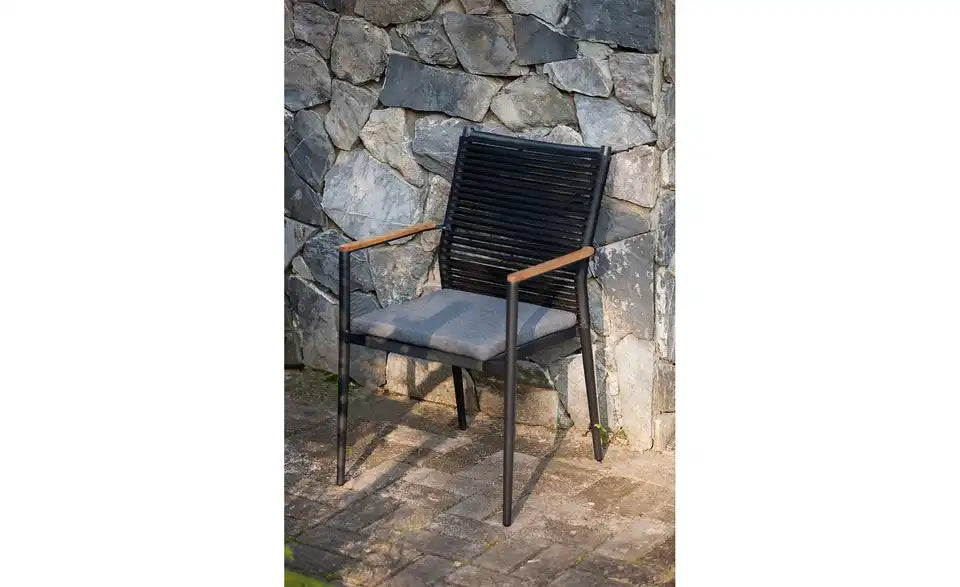 Zebra Stapelsessel Spider Gesamtansicht – Graphit/Teak, Olefin-Gewebe, Aluminium – Zebra