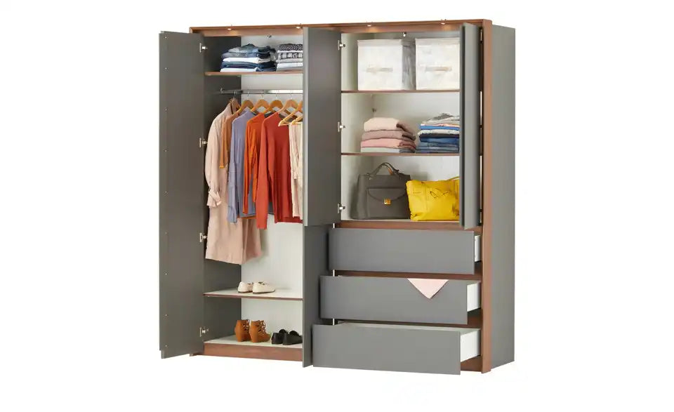 Playboy Kleiderschrank Victoria im Raum – Schlafzimmer, Anthrazit/Nussbaum – Playboy