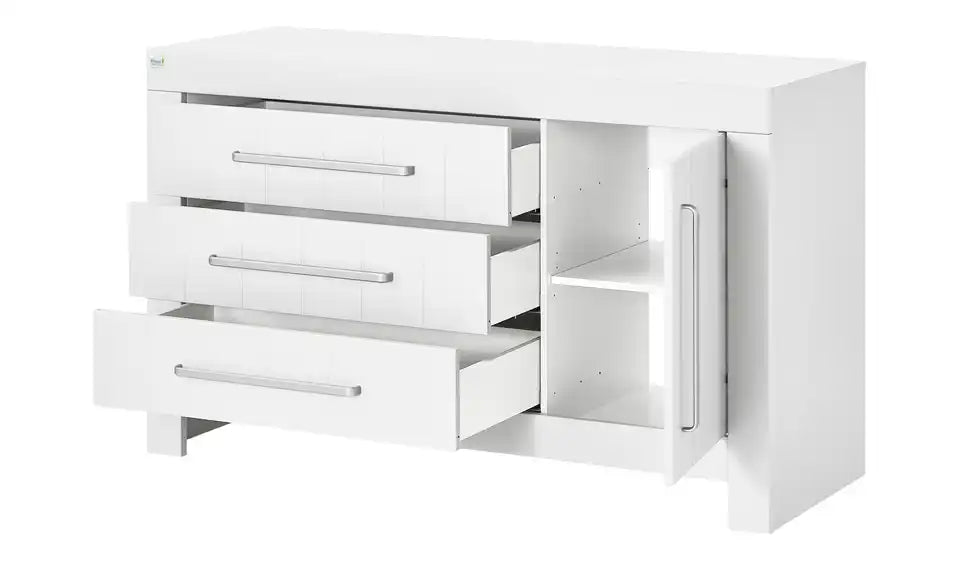pinio Kommode Smilla Gesamtansicht offen – Innenbereich weiß, Schubkästen – pinio