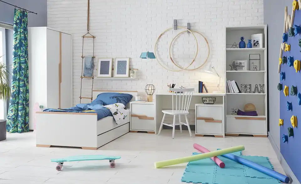 pinio Bett Soe Gesamtansicht – Weiß/Buche, Liegefläche 90×200 cm – pinio