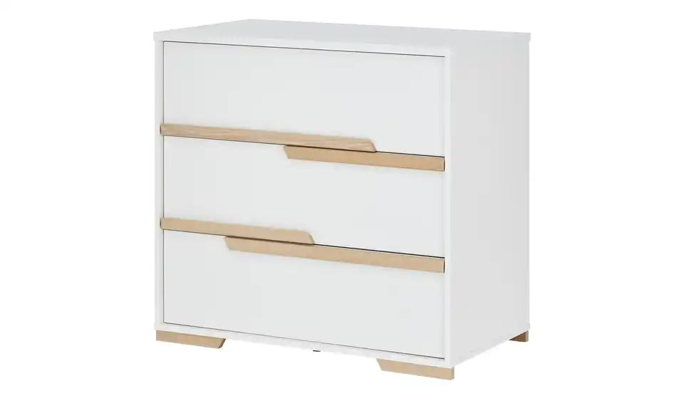 pinio Kommode Soe von vorne – 3 Schubkästen mit Soft-Close, Weiß/Buche – pinio