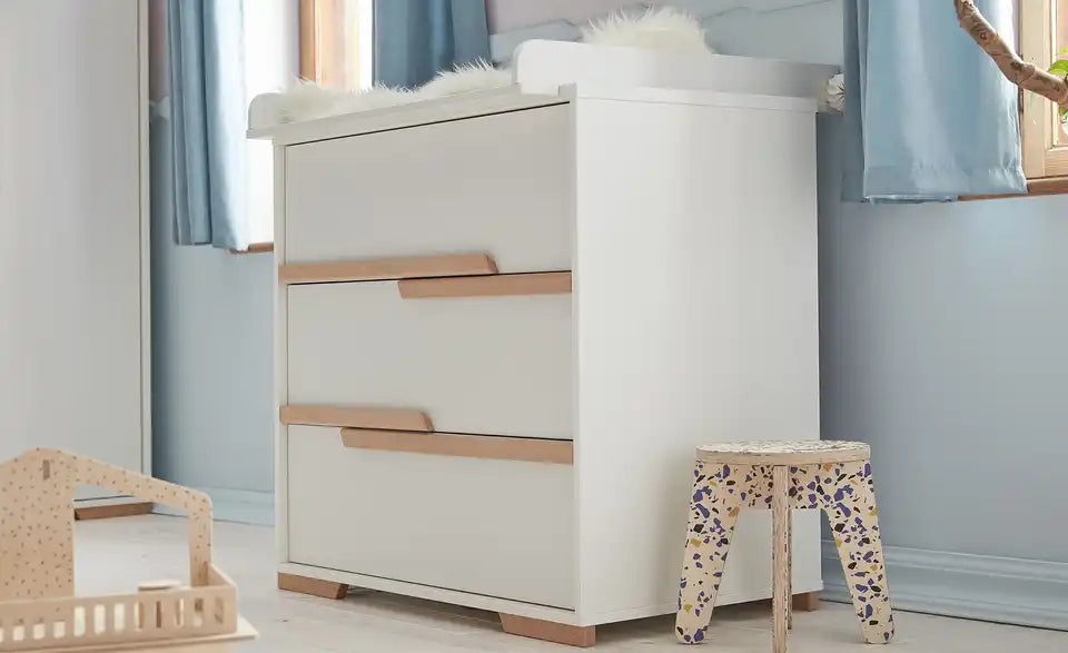 pinio Kommode Soe Draufsicht – 93 cm hoch, 3 geräumige Schubladen, Weiß – pinio