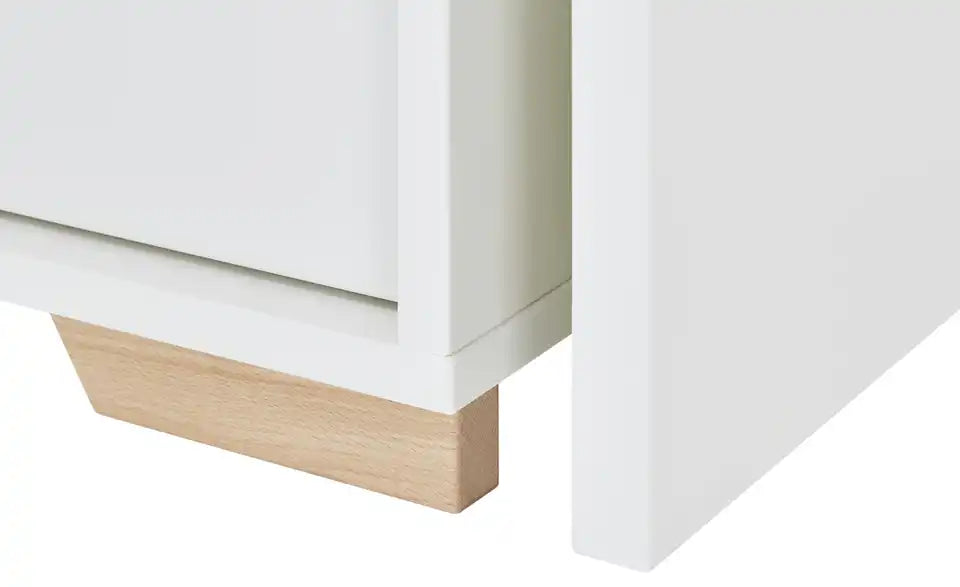 pinio Schreibtisch Soe Gesamtansicht schräg – Wangengestell, 75 cm hoch, Weiß – pinio