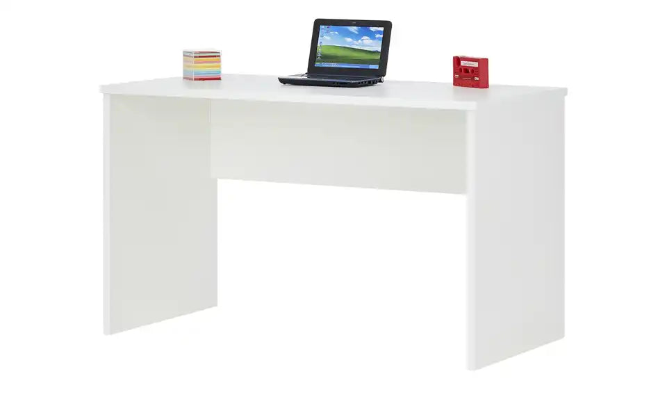 pinio Schreibtisch Soe von vorne – Wangengestell Holzwerkstoff Weiß, H 75 cm – pinio