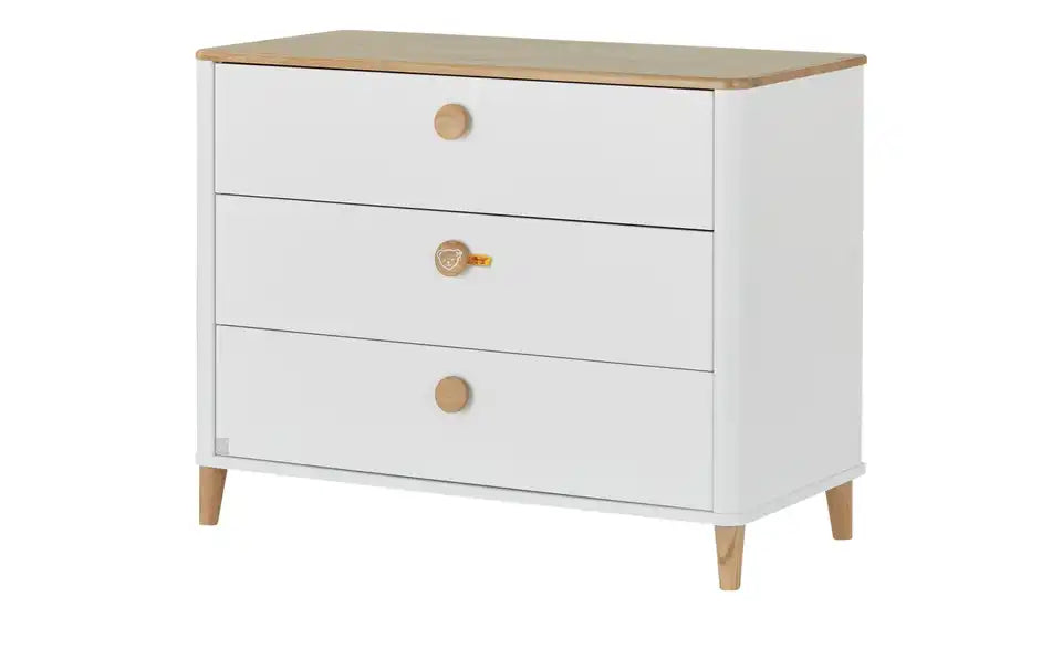 PAIDI Kommode Lotte & Fynn von vorne – Kreideweiß, 3 Schubkästen Soft-Close – PAIDI