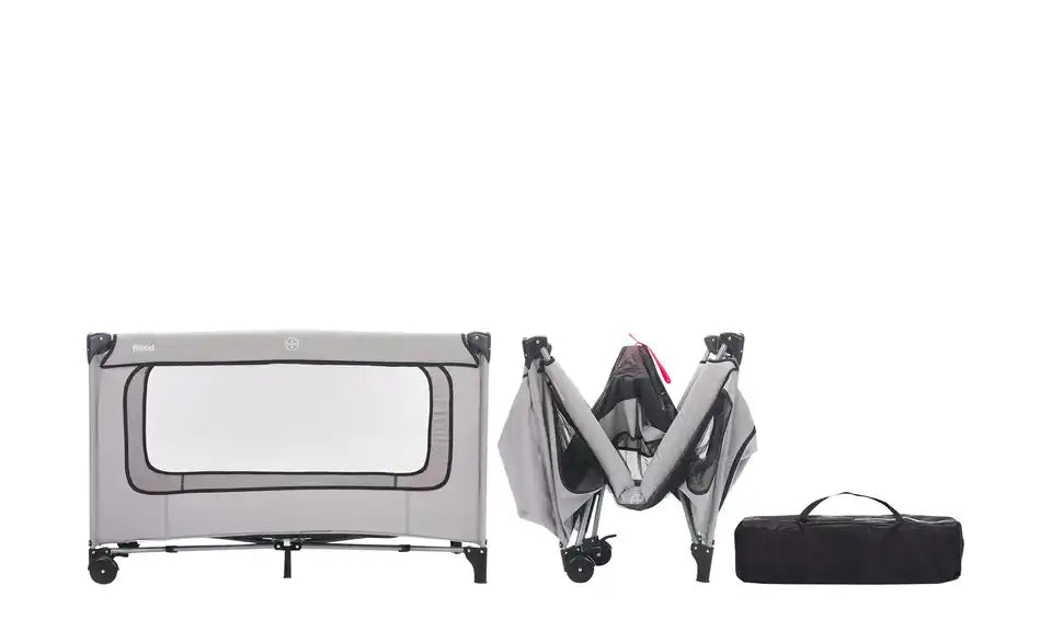 Fillikid Reisebett Premium von vorne – Bezug 100% Nylon, Hellgrau melange – Fillikid
