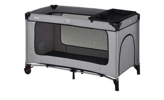 Fillikid Reisebett Premium Gesamtansicht – zusammenklappbar, Hellgrau/Schwarz, 65x76x125 cm – Fillikid