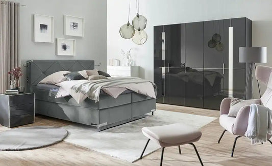 Musterring Boxspringbett Premiumversion Dubai Gesamtansicht – Anthrazit Samt, 160x200 cm – Musterring