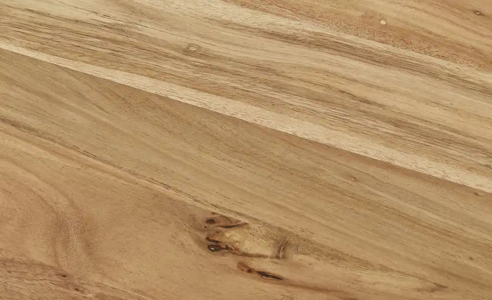 Dine + Mine Kufentisch SigNature One Detailansicht Baumkante – natürliche Holzmaserung Akazie – Dine + Mine
