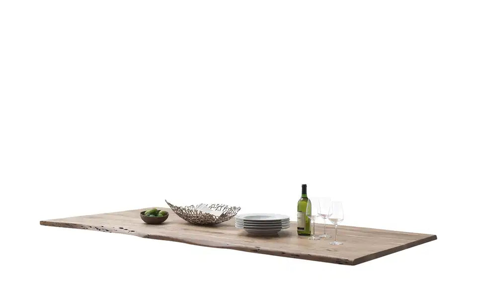 Dine + Mine Tischplatte SigNature One Detailansicht Baumkante – Akazie lackiert, Natur – Dine + Mine