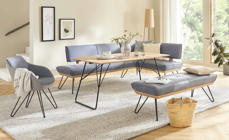 KOINOR Kufentisch Dining System 4 Gesamtansicht – Wildeiche Bianco, Metallkufen schwarz – KOINOR