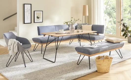 KOINOR Kufentisch Dining System 4 Gesamtansicht – Wildeiche Bianco, Metallkufen schwarz – KOINOR