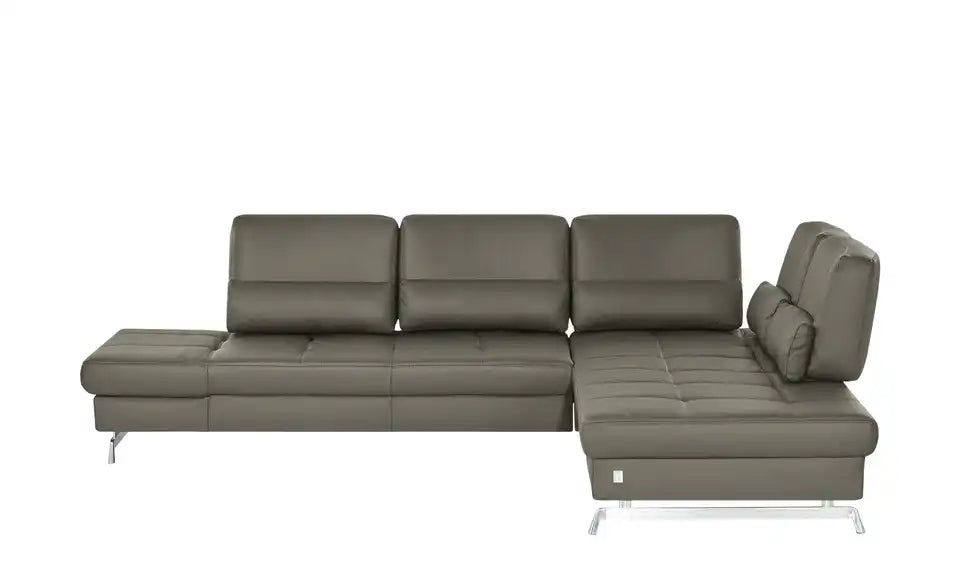 JOOP! Ecksofa Leder Loft 8108 von vorne – Kufengestell silber, Leder Steingrau – JOOP!