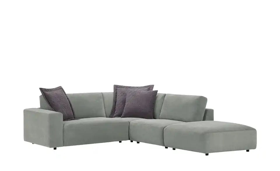 Musterring Ecksofa Lucia Detailansicht Armlehne – Webstoff Steingrau, breite Armlehne – Musterring