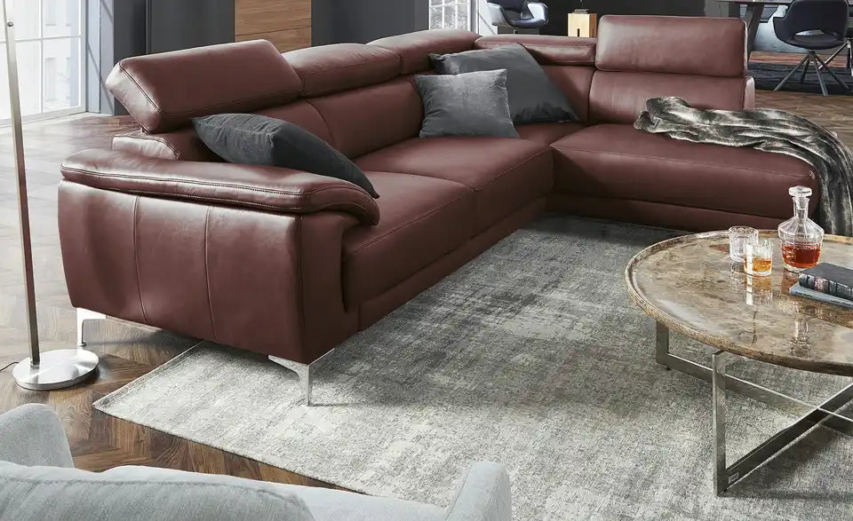 Max Schelling Ecksofa Vita Gesamtansicht – Leder Rotbraun, 293x209 cm – Max Schelling