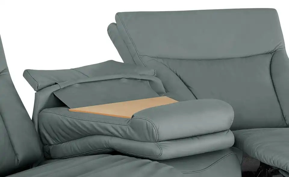 himolla Trapezsofa 4010 im Wohnzimmer – modernes Ledersofa Rauchblau 3-Sitzer – himolla