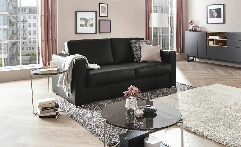 Betty Schlafsofa Betty Gesamtansicht – Leder Schwarz, 194x86x97 cm, 3-Sitzer – Betty