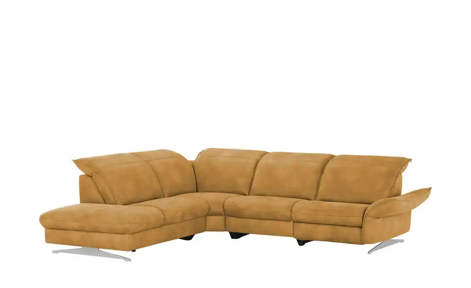 Ecksofa Michelle von vorne – Mikrofaser in Lederoptik, Curry-Farbe, Sitzhöhe 45 cm – Mein Sofa bold