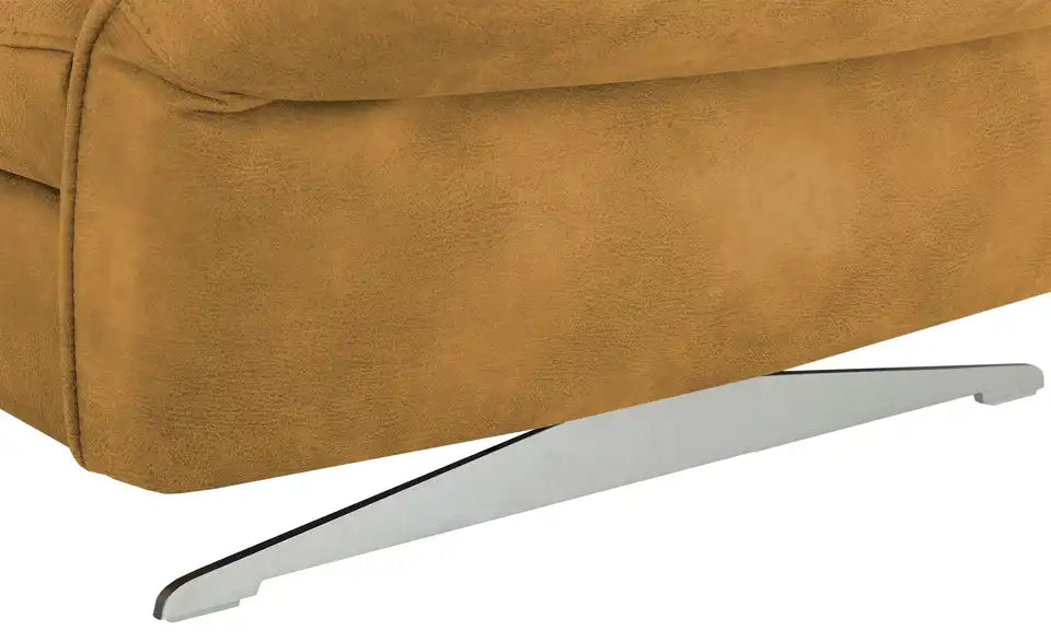 Ecksofa Michelle Detailansicht Fuß – Kufengestell edelstahlfarben, Bodenfreiheit 11 cm – Mein Sofa bold