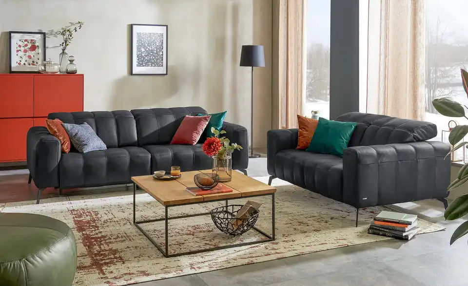 Natuzzi Editions Ledersofa Portento Gesamtansicht – Schwarz, 162x78x109 cm – Natuzzi Editions