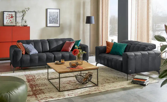 Natuzzi Editions Ledersofa Portento Gesamtansicht – Schwarz, 162x78x109 cm – Natuzzi Editions