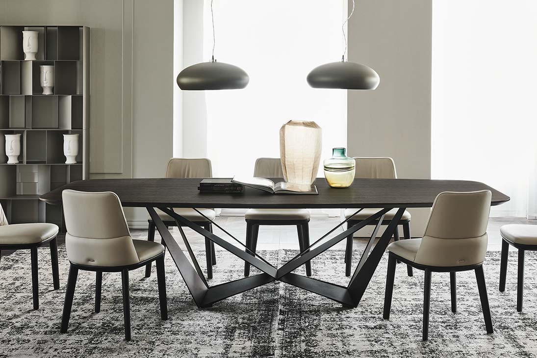 SKORPIO WOOD B Esstisch Schräganischt – Designertisch, gekreuzte Beine, Holzplatte – Cattelan Italia