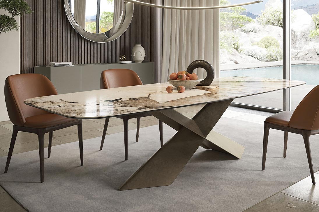 TYRON KERAMIK Esstisch Gesamtansicht – Keramik Marmoroptik Bronze GFM18 – Cattelan Italia