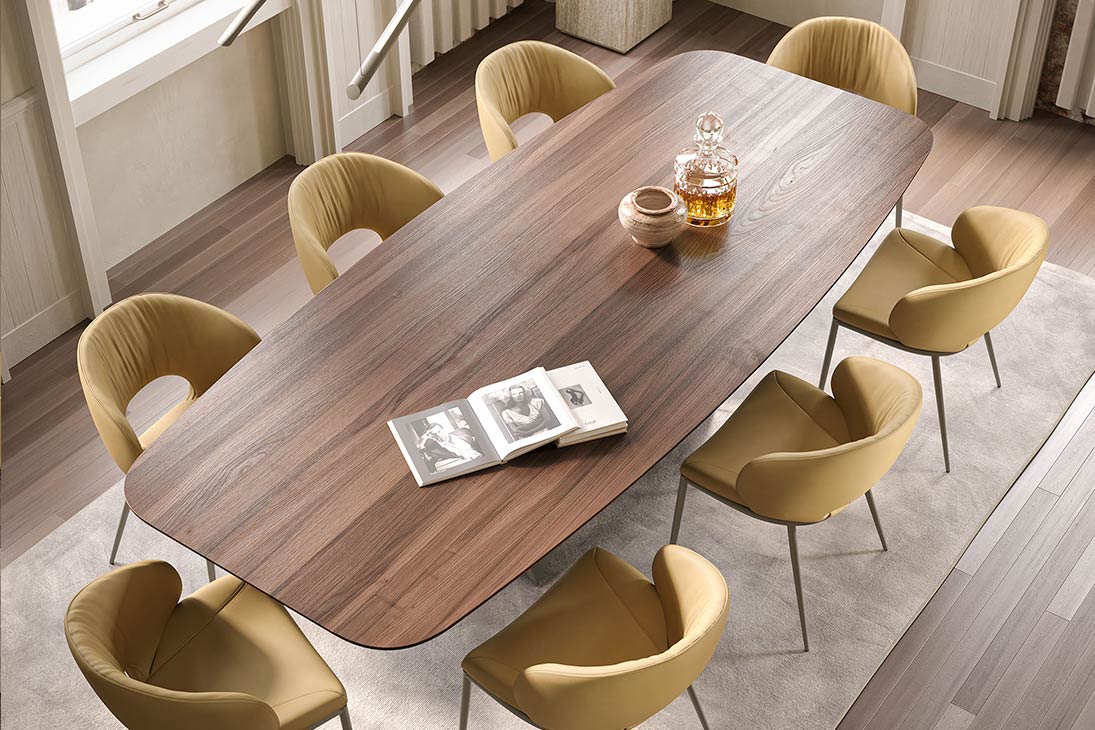 SKORPIO WOOD B Esstisch Detailansicht Tischplatte – Verbrannte Eiche, weiche Kanten – Cattelan Italia