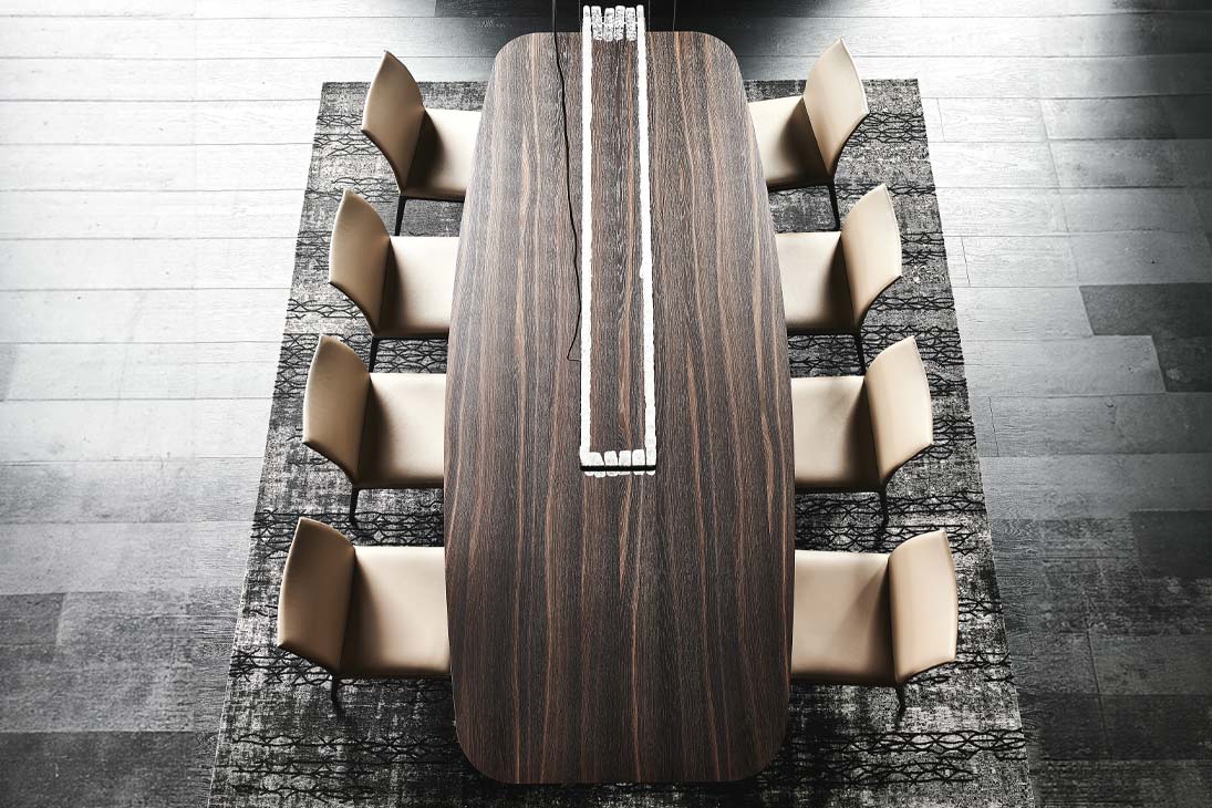 SKORPIO WOOD B Esstisch Gesamtansicht frontal – col. RB Verbrannte Eiche, modernes Design – Cattelan Italia