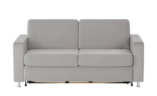 nehl Schlafsofa Boston Deluxe Gesamtansicht – Silbergrau Velours, 199×91×103 cm – nehl