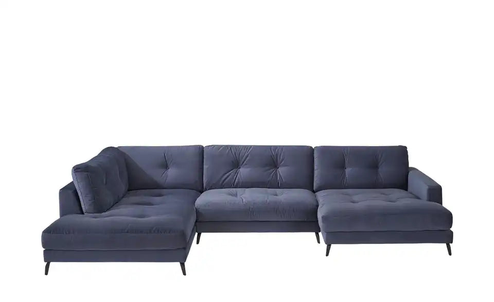 Jette Return Wohnlandschaft Seitenansicht – Samtbezug Dunkelblau, schwarze Metallfüße – Jette Home