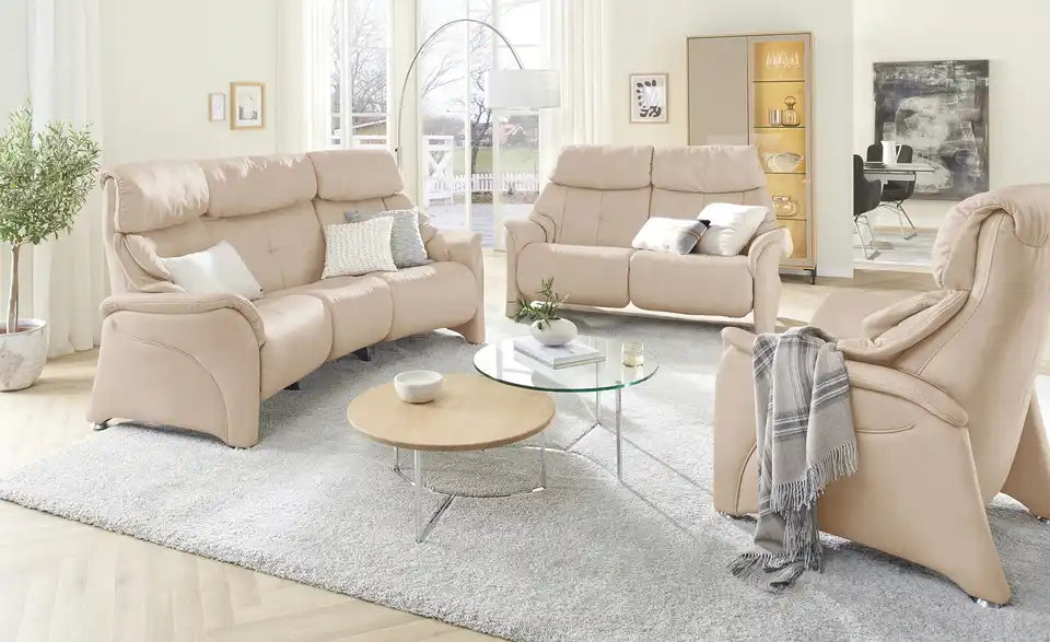 himolla Trapezsofa 4217 Gesamtansicht – Elfenbein Leder, 216 cm breit – himolla