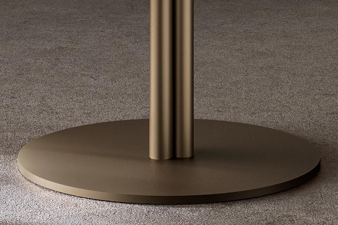 DODO GLASS PLUS Bistrotisch Seitenansicht – Metallbasis Baumast-Design, Bronze RI5 – Eforma