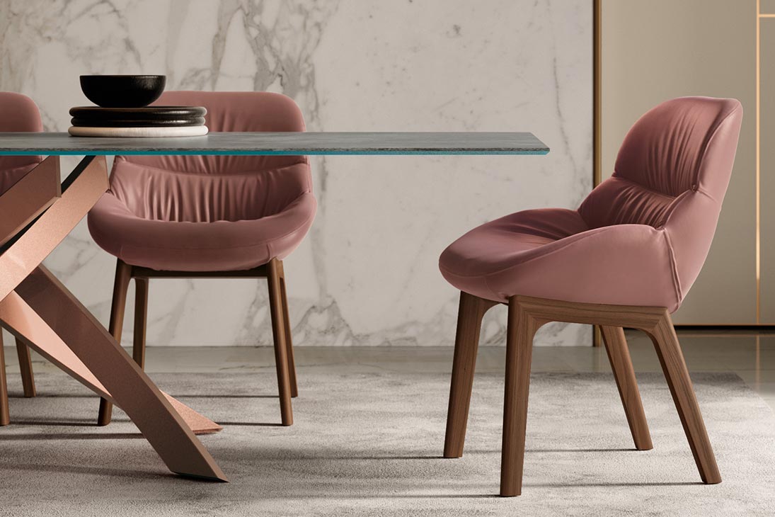 AMELIE WOOD Stuhl Seitenansicht – Sitzhöhe 47 cm, ergonomische Rückenlehne – Bontempi Casa