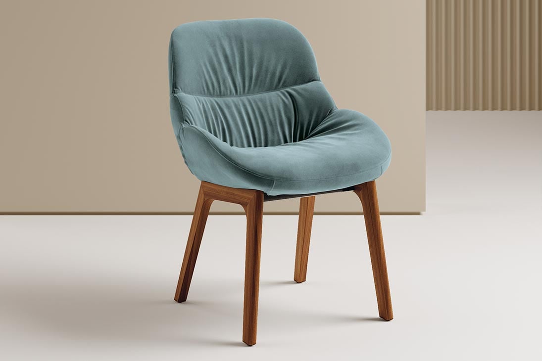 AMELIE WOOD Stuhl Gesamtansicht – Holzgestell Noce L006, Polyester 100% – Bontempi Casa