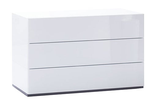 BRIX Kommode von vorne – Weiß Hochglanz, mehrere Schubkästen, elegantes Design – Bensen
